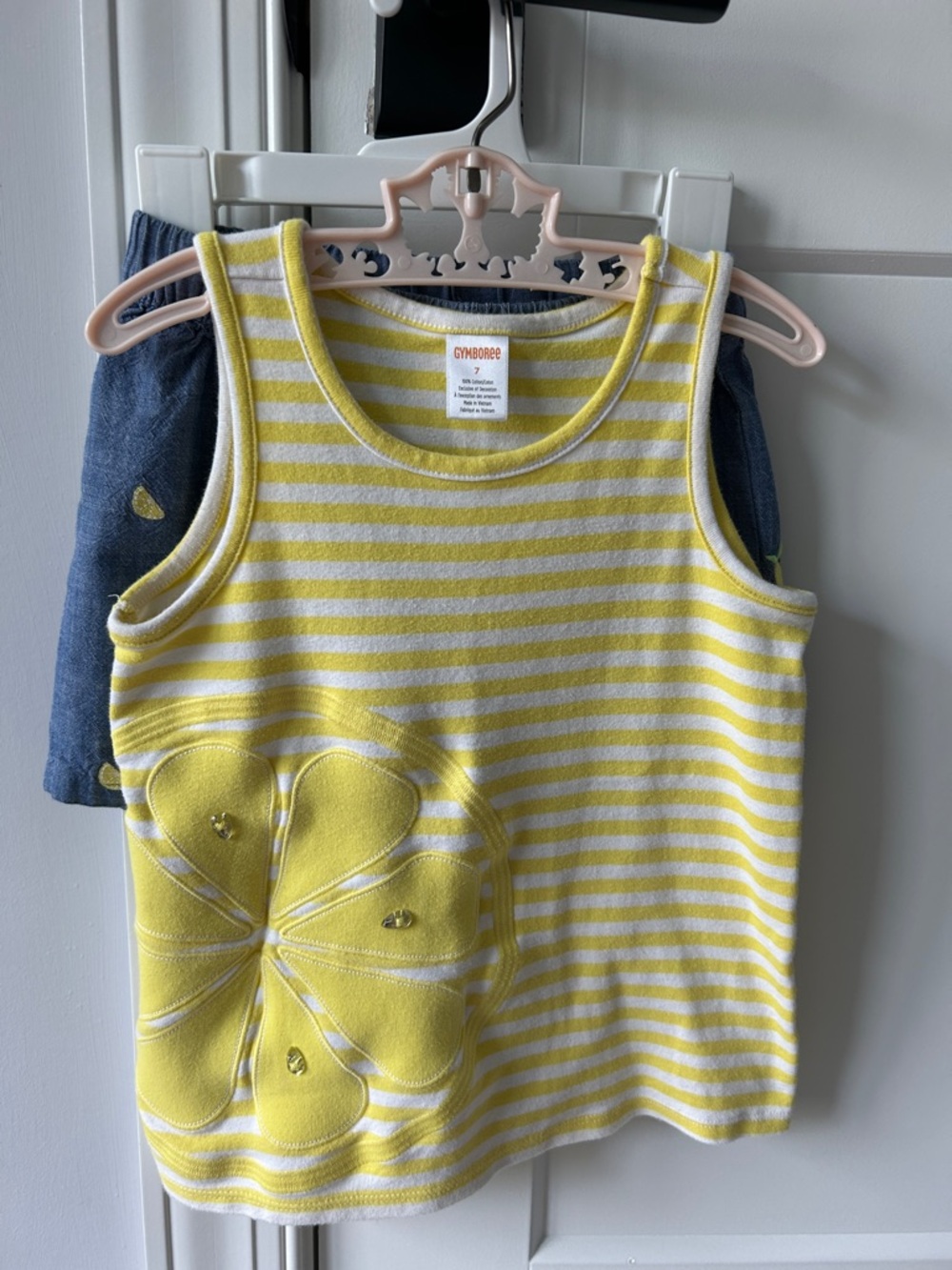LIKE NEW Gymboree Yellow & White Striped Lemon Tank Top & Denim Shorts